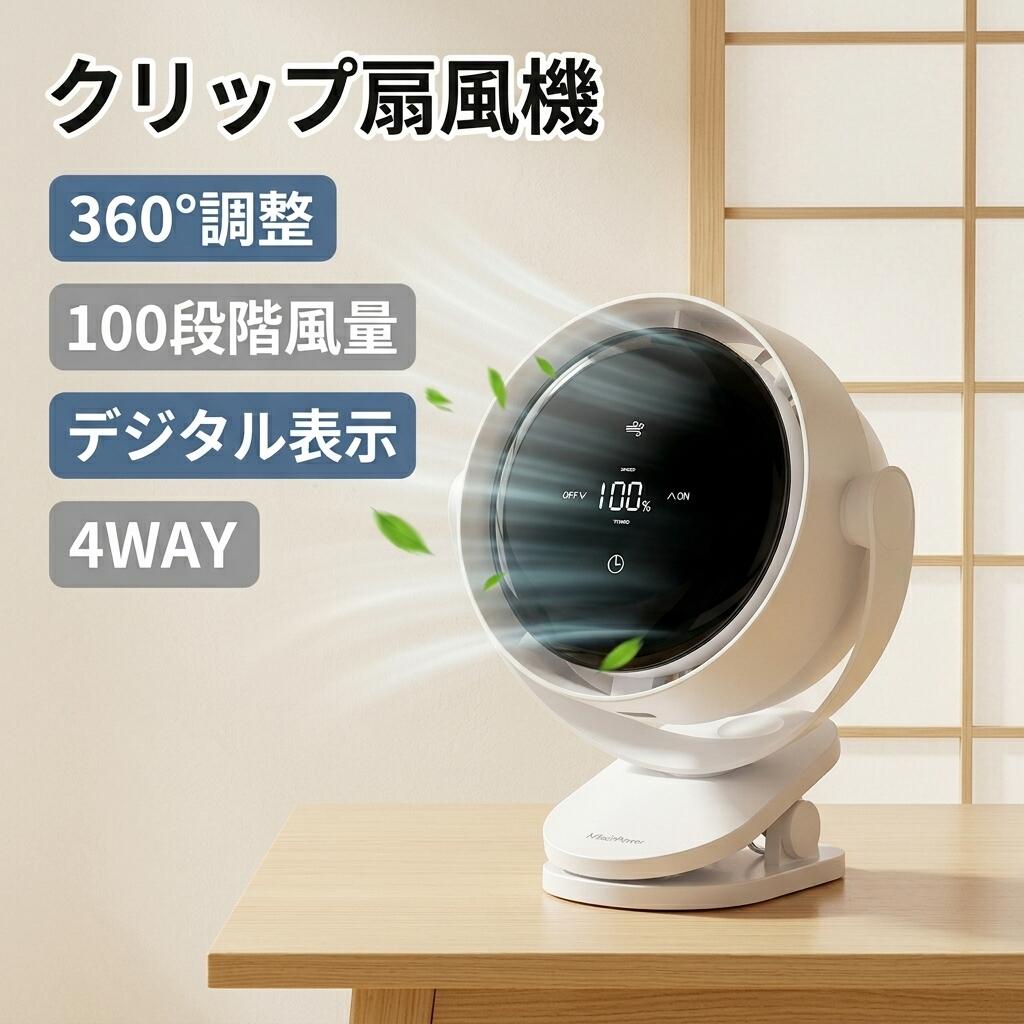 Rakuten - 【20%OFFクーポン】Quntis【暑さ対策】デジタル表示 クリップ扇風機 多機能 100段階風量 自然風モード 強力 静音設計 小型 持ち運び 360°調整 便利 軽量 卓上 ベビーカー オフィス ホワイト コンパクト 父の日ギフト