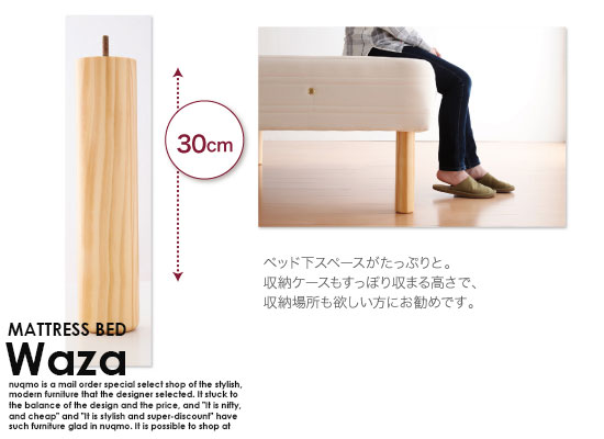 モダンファニチャー nuqmoの国産ポケットコイルマットレスベッドWaza【ワザ】木脚30cmクイーン｜アングル2