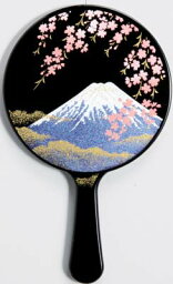 紀州塗 蒔絵手鏡 富士に桜【和風 】【鏡 ミラー】【海外へのおみやげ】【贈り物 プレゼントにも】【母の日 敬老の日】【Made in Japan】【OPP袋入】