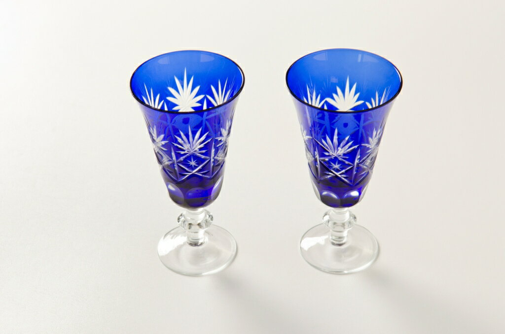 【楽天市場】藍 切子 グラス【ワイングラス】2個 セット【ガラス 食器 器】【クリスタル】【手作り】【ハンドメイド】【贈り物 プレゼント