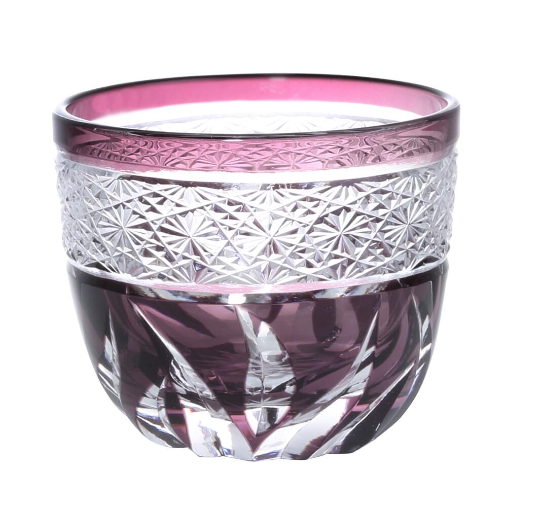 切子 お猪口（おちょこ） 陽炎　パープル【切子グラス】【グラス】【ガラス 食器 器】【酒杯】【お猪子】【おちょこ】【ぐい飲み】【珍味入れ】【おつまみ入れ】【ご来客 お客様 おもてなし 】【夏の器】【手作り】【ハンドメイド】【食洗機対応】【大量注文も承ります】