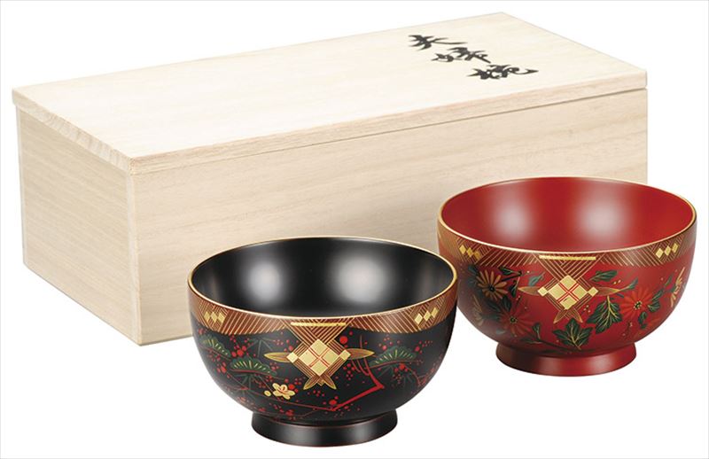 伝統工芸品 木製 会津漆器 夫婦椀 会津絵 松竹梅 菊絵 お椀 溜 吟朱 漆塗り くりぬき 会津塗り 汁椀 ペア椀 結婚祝い【ギフト・内祝い・成人内祝い・結婚内...