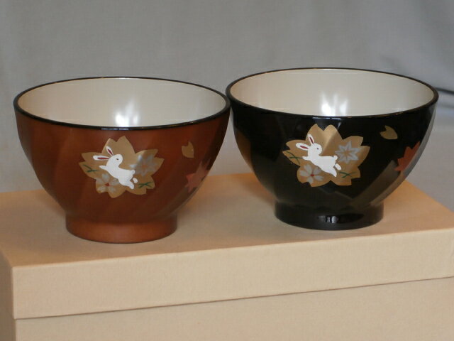 【夫婦椀】会津漆器 華うさぎ 手描き お椀 ペア椀 結婚祝い 会津塗り おわん 汁椀 2客【ギフト・内祝い・成人内祝い・結婚内祝い・新築祝い・父の日ギフト・お返...