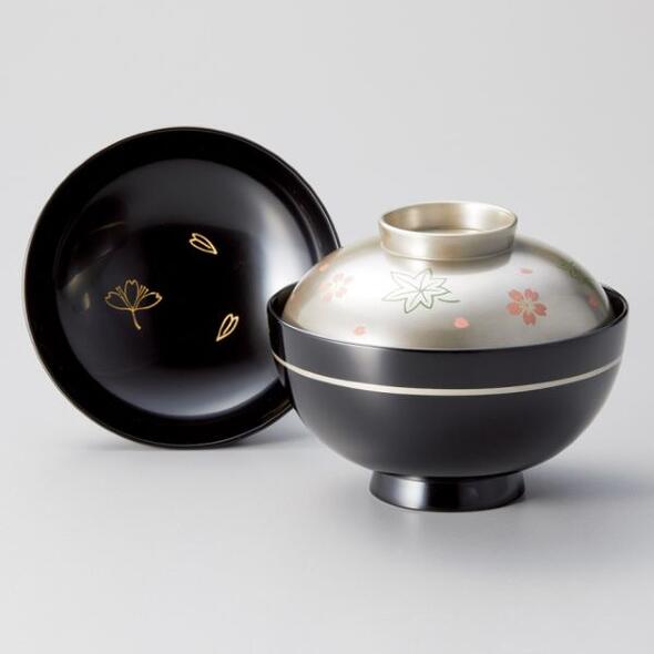 木製 越前漆器 吸物椀 1客 銀彩 桜楓 漆塗り 黒塗り 越前塗り 蒔絵 磨き お椀 蓋付き【ギフト・内祝い・成人内祝い・結婚内祝い・新築祝い・お返し】【楽ギフ...