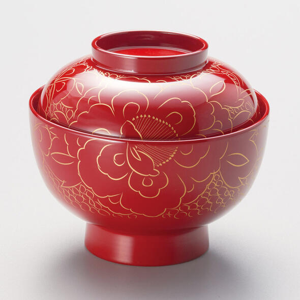 雑煮椀 煮物椀 金牡丹 朱 沈金 木合 漆塗り 越前漆器 お好み椀 お椀 蓋付き 1客 越前塗り【ギフト・内祝い・成人内祝い・結婚内祝い・新築祝い・お返し】【楽...