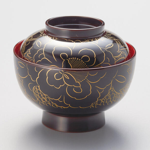 雑煮椀 煮物椀 金牡丹 黒内朱 沈金 木合 漆塗り 越前漆器 お好み椀 お椀 蓋付き 1客 越前塗り【ギフト・内祝い・成人内祝い・結婚内祝い・新築祝い・お返し】...