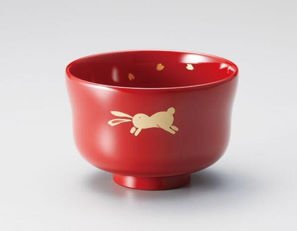 食洗機対応 子供椀 うさぎ 汁椀 朱 お椀 木合 越前漆器 越前塗り 1客