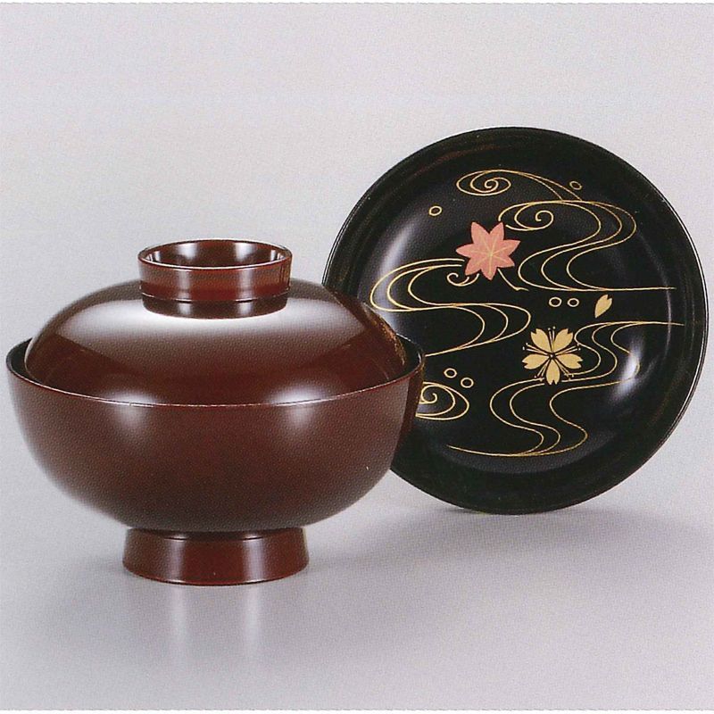 木合 越前漆器 お吸物椀 5客 漆塗り 見返し水に春秋 手描き蒔絵 越前塗り お椀 蓋付き おわん【ギフト・内祝い・成人内祝い・結婚内祝い・新築祝い・お返し】【...