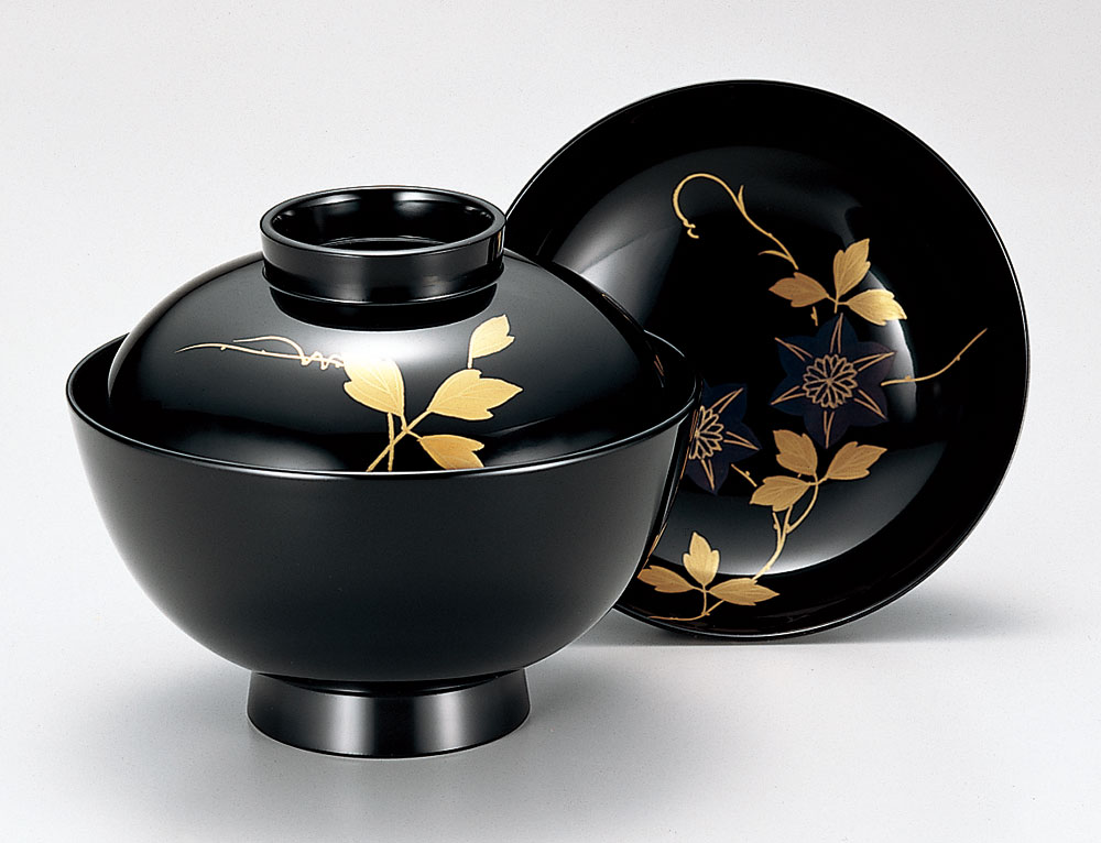 木合 越前漆器 お吸物椀 5客 漆塗り 鉄線 黒塗り 手描き蒔絵 越前塗り お椀 蓋付き おわん【ギフト・内祝い・成人内祝い・結婚内祝い・新築祝い・お返し】【楽...