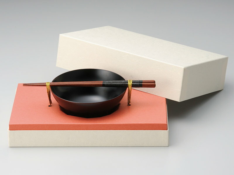 木製 飯椀 越前漆器 お椀 おわん 溜塗り 漆塗り くりぬき 越前塗り めし椀 ひさご型 ひさご柄箸付【ギフトセット】