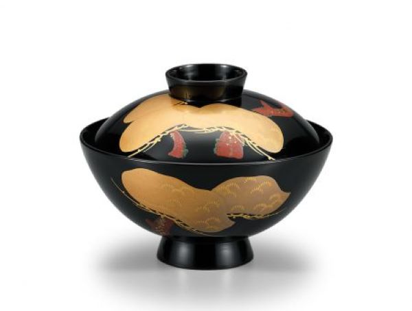 木製 越前漆器 お吸物椀 5客 老松 漆塗り 黒塗り 越前塗り 蒔絵 磨き お椀 蓋付き おわん 桐箱入り【ギフト・内祝い・成人内祝い・結婚内祝い・新築祝い・お...