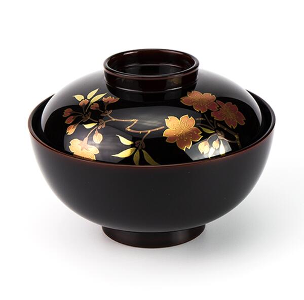 木製 越前漆器 お吸物椀 5客 さくら 漆塗り 溜塗り 越前塗り 蒔絵 磨き お椀 蓋付き おわん【ギフト・内祝い・成人内祝い・結婚内祝い・新築祝い・お返し】【...