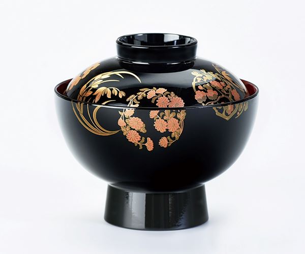 お好み椀 雑煮椀 煮物椀 黒内朱塗り 花丸五君子 会津漆器 木粉 会津塗り 蓋付き 1客【ギフト・内祝い・成人内祝い・結婚内祝い・新築祝い・お返し】【楽ギフ_包装選択】【楽ギフ_のし】【楽ギフ_のし宛書】
