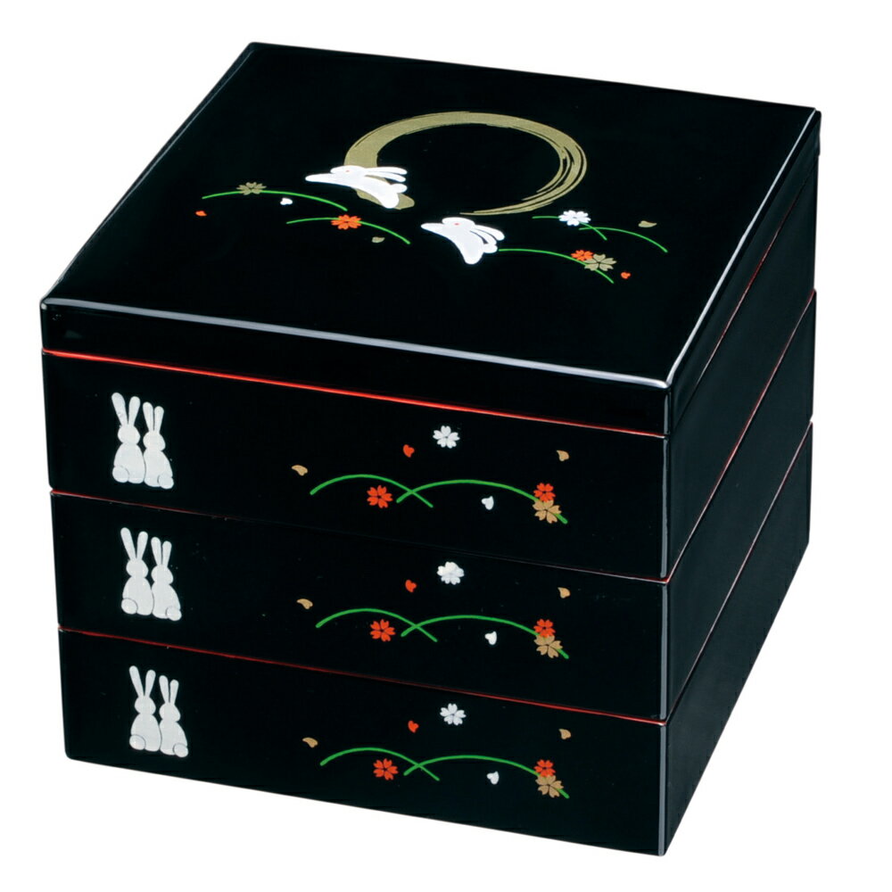 和食器 紀州漆器 7寸 三段重箱 黒内朱塗り 満月 うさぎ お重 紀州塗り 3段重箱 【ギフト】【楽ギフ_包装選択】【楽ギフ_のし】【楽ギフ_のし宛書】