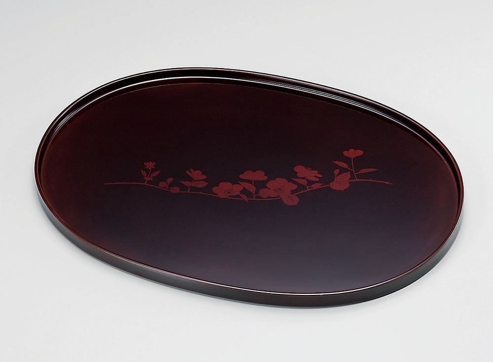 木製 越前漆器 小判盆 お盆 漆塗り 山吹白檀 蒔絵 越前塗り 天然木 おぼん 1枚【ギフト】【楽ギフ_包装選択】【楽ギフ_のし】【楽ギフ_のし宛書】