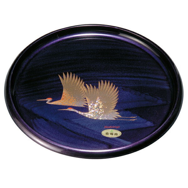 紀州漆器 尺1寸 丸盆 紫雲杢 雅鶴 金蒔絵 盛絵 お盆 おぼん トレイ 紀州塗り【ギフト・内祝い・成人内祝い・結婚内祝い・新築祝い・お返し】【楽ギフ_包装選択】【楽ギフ_のし】【楽ギフ_のし宛書】