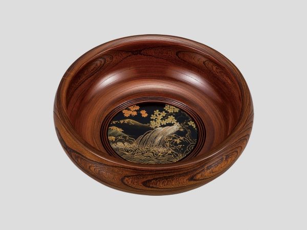 盛鉢 8.0 欅 加賀友禅 拭き漆 菓子鉢 木製 山中漆器 山中塗り けやき くりぬき【ギフト】