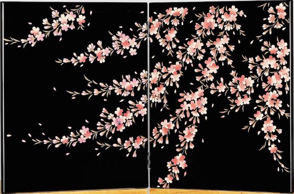 会津漆器 屏風 衝立 さくら 爛漫 小 黒 びょうぶ 木繊 会津塗り【ギフト・内祝い・成人内祝い・結婚内祝い・新築祝い・お返し】