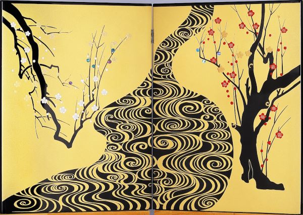 会津漆器 屏風 衝立 光琳紅白梅 黒 びょうぶ 木繊 会津塗り【ギフト・内祝い・成人内祝い・結婚内祝い..