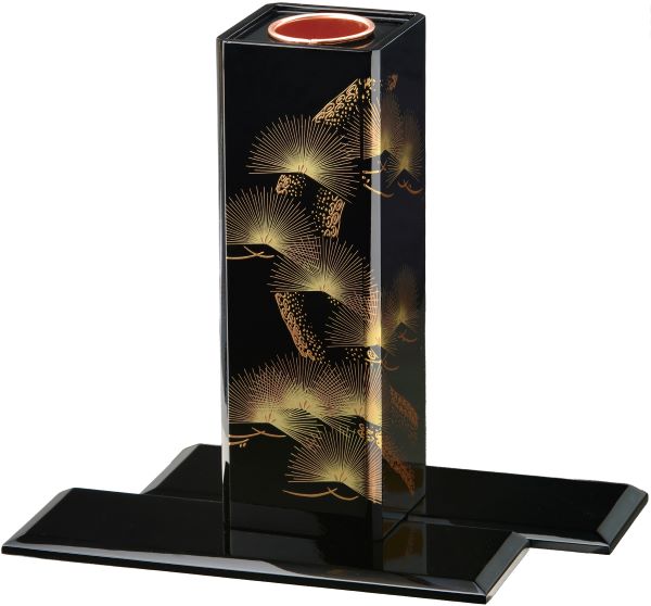 会津漆器 花器セット 老松 黒 隅切 花瓶 花生 角型 会津塗り 敷板付き【ギフト】【楽ギフ_包装選択】【..