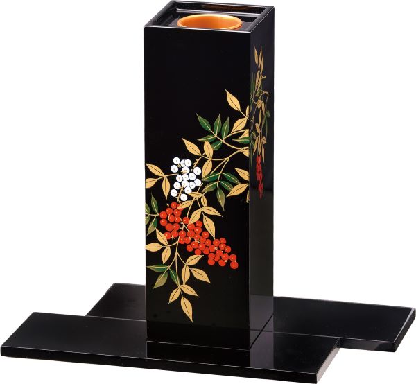 会津漆器 花器セット 黒 南天 花瓶 花生 角型 会津塗り 木繊 台付【ギフト】【楽ギフ_包装選択】【楽ギ..