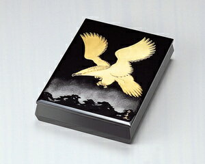 木製 越前漆器 文庫 漆塗り 松に鷹 黒 ダイヤ型 文箱 越前塗り 書類入れ 書類箱 うるし塗り A4サイズ【ギフト・内祝い・成人内祝い・結婚内祝い・新築祝い・...