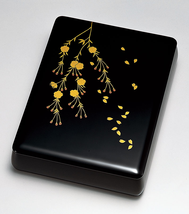 木製 越前漆器 文庫 文筥 漆塗り 手描き蒔絵 磨き仕上げ しだれ桜花 文箱 越前塗り 書類入れ 書類箱 うるし塗り 桐箱入り【ギフト・内祝い・成人内祝い・結婚...