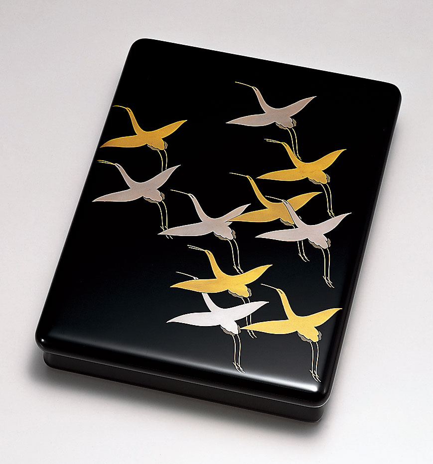 木製 越前漆器 文庫 文筥 漆塗り 手描き蒔絵 磨き仕上げ 千羽鶴 文箱 越前塗り 書類入れ 書類箱 うるし塗り 木箱入り【ギフト・内祝い・成人内祝い・結婚内祝...