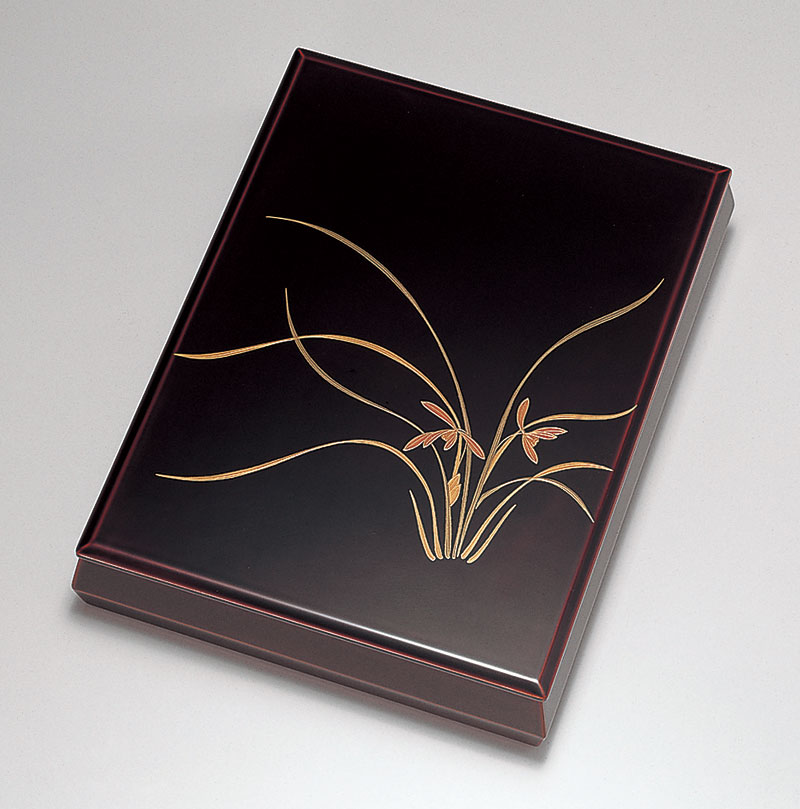 木製 越前漆器 文庫 文筥 漆塗り 蘭 溜塗り 手描き蒔絵 磨き仕上げ 文箱 越前塗り 書類入れ A4サイズ 書類箱 うるし塗り 木箱入り【ギフト・内祝い・成人...