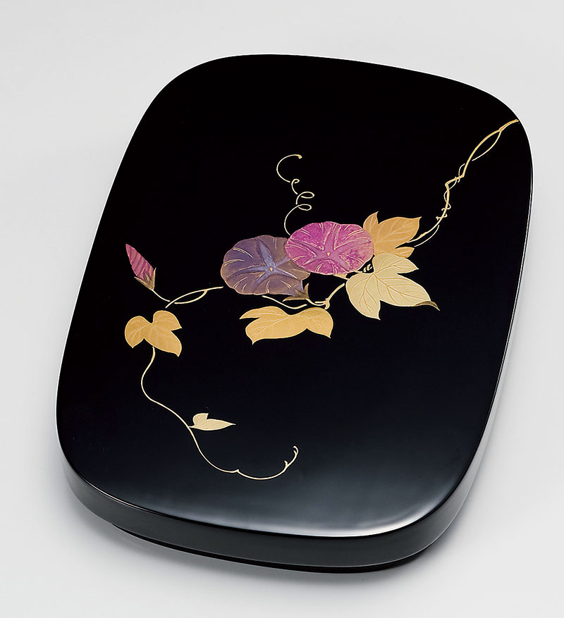 木製 越前漆器 姫硯箱 漆塗り 朝顔 手描き蒔絵 磨き仕上げ 黒塗り 加伏蓋 越前塗り 内梨子地 うるし塗り【ギフト】【楽ギフ_包装選択】【楽ギフ_のし】【楽ギ...