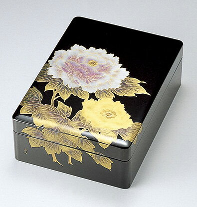 木製 越前漆器 文庫 漆塗り 富貴 牡丹 黒 合口蓋 文箱 越前塗り 木箱入り 書類入れ 書類箱 うるし塗り【ギフト・内祝い・成人内祝い・結婚内祝い・新築祝い・...