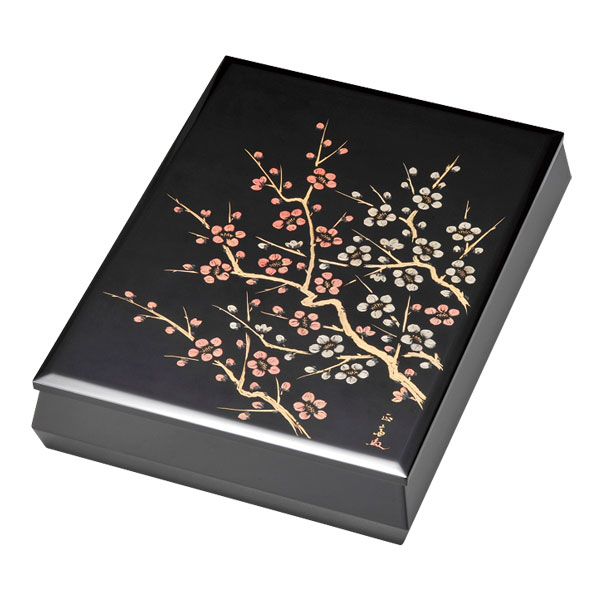 木製 越前漆器 文庫 漆塗り 沈金 紅白梅 黒 板蓋 文箱 A4サイズ 越前塗り 書類入れ 書類箱 うるし塗り【ギフト・内祝い・成人内祝い・結婚内祝い・新築祝い...