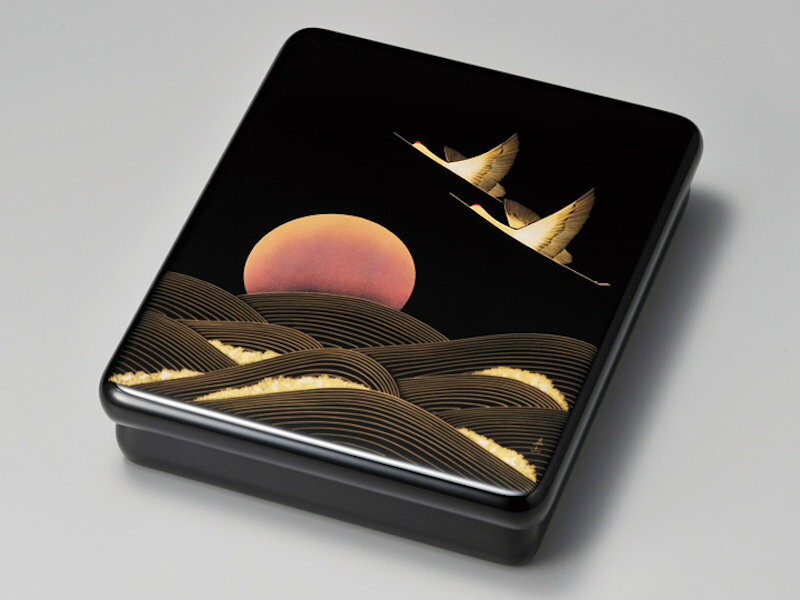 木製 越前漆器 光琳文庫 漆塗り 夫婦日の出鶴 黒内梨地 沈金 文箱 越前塗り 書類入れ 書類箱 うるし塗り【ギフト・内祝い・成人内祝い・結婚内祝い・新築祝い・...