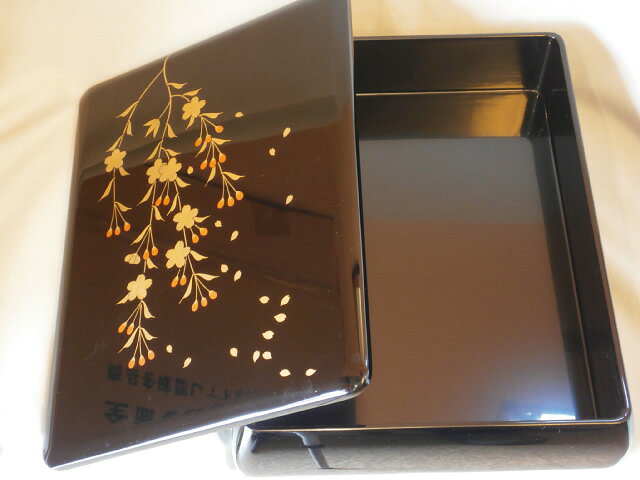 木製 越前漆器 文庫 文筥 漆塗り 手描き蒔絵 磨き仕上げ しだれ桜花 文箱 越前塗り...