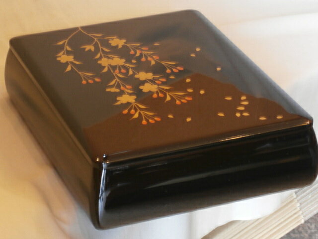 木製 越前漆器 文庫 文筥 漆塗り 手描き蒔絵 磨き仕上げ しだれ桜花 文箱 越前塗り...