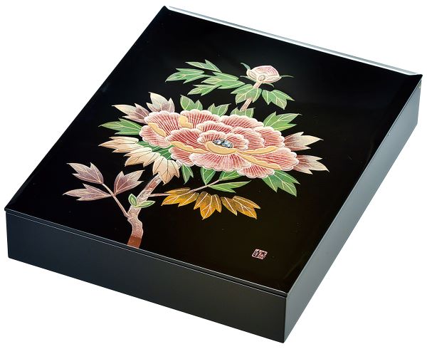 木繊 会津漆器 文庫 11.0 黒塗り 牡丹 板蓋 文箱 A4サイズ 会津塗り 書類入れ 書類箱【ギフト・内祝い・成人内祝い・結婚内祝い・新築祝い・お返し】【楽...