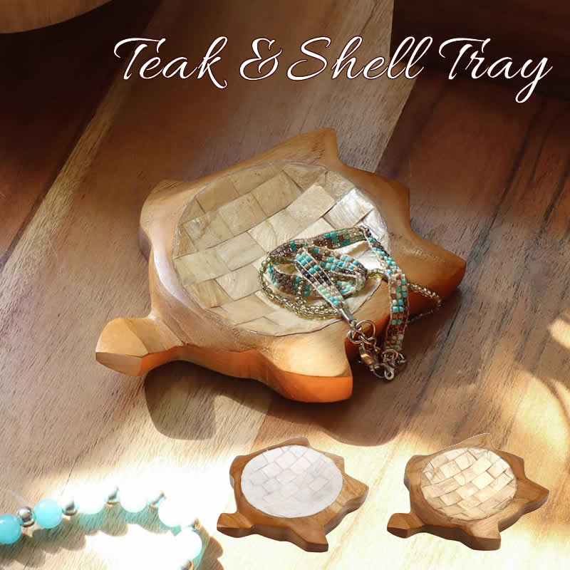 【スーパーセール】チーク&シェルトレイ ホヌ 木 ウッド シェル 木製 貝 卓上 小物入れ 収納 ウミガメ アジアン雑貨 トレー 収納トレイ ディスプレイ アク...