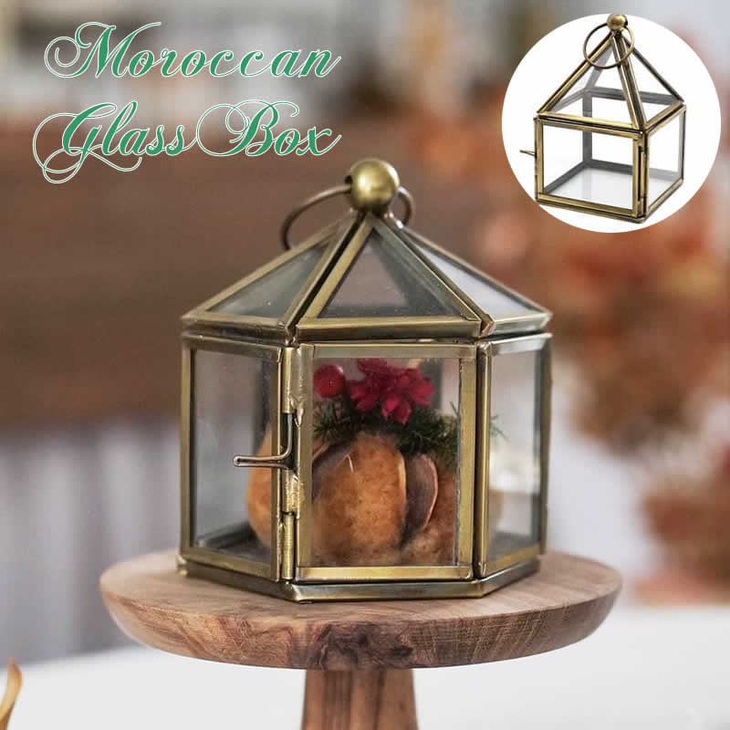 【スーパーセール】モロッカン ガラスボックス ハウスデザイン 収納 レトロ 小物入れ ボックス 家 おうち アイアン ガラス モロッコ アジアン家具 アジアン雑...