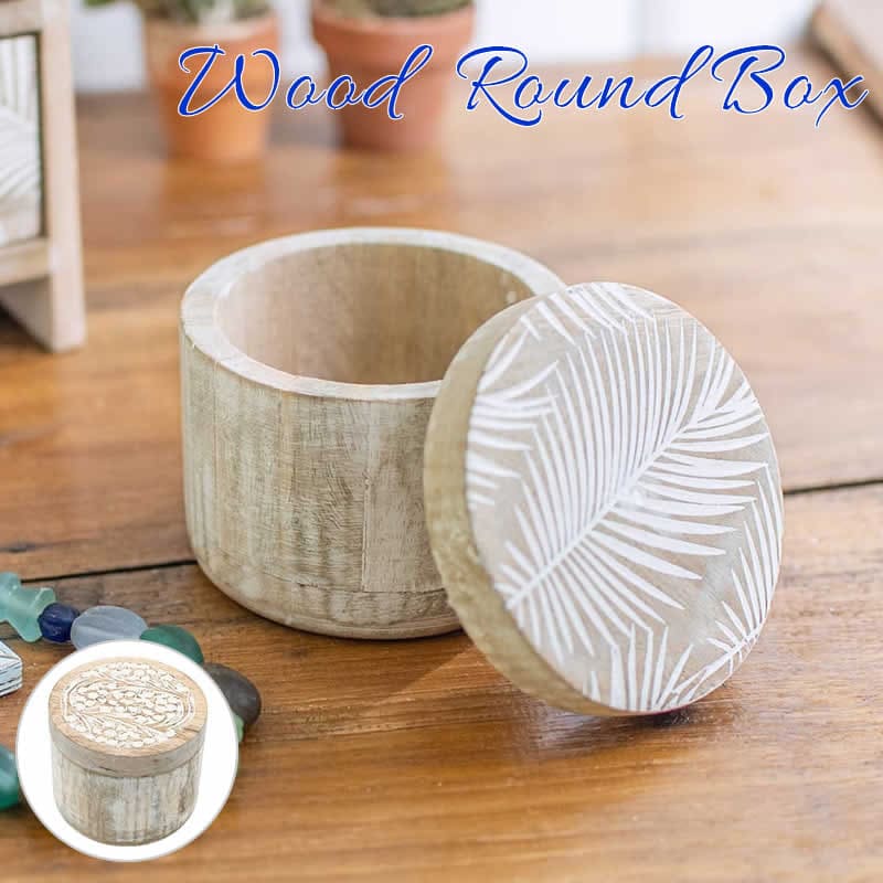 【スーパーセール】ウッドボックス ラウンド ボタニカル 木 ウッド ボックス 木製 アジアン雑貨 ボックス 収納ケース 卓上 小物入れ 収納 アクセサリーケース...