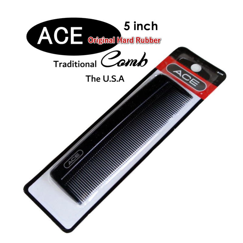 USA ACE エースコーム 5インチ 12.5cm くし 黒 ハードラバー製 プラスチック アメリカン ヘアスタイリング 身だしなみ 携帯 オールドスタイルファッション