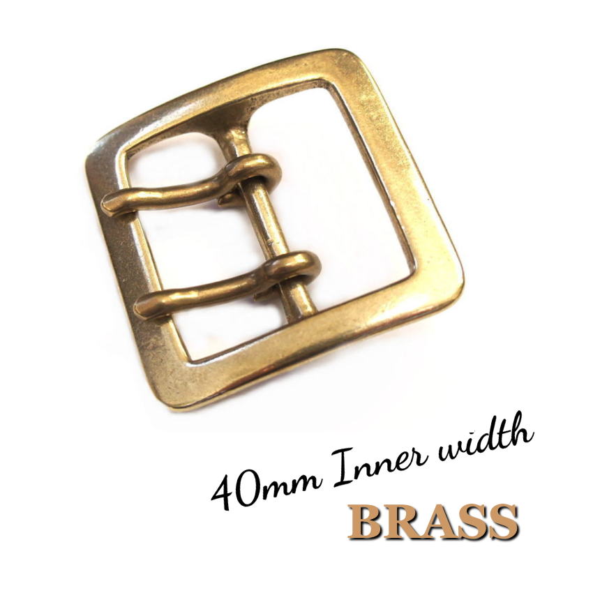 正方形 スクエア型 バックル 40mm幅 真鍮ブラス製 ダブルピン / ストリートスタイル ファッション レザークラフト ハンドメイド バックル交換に
