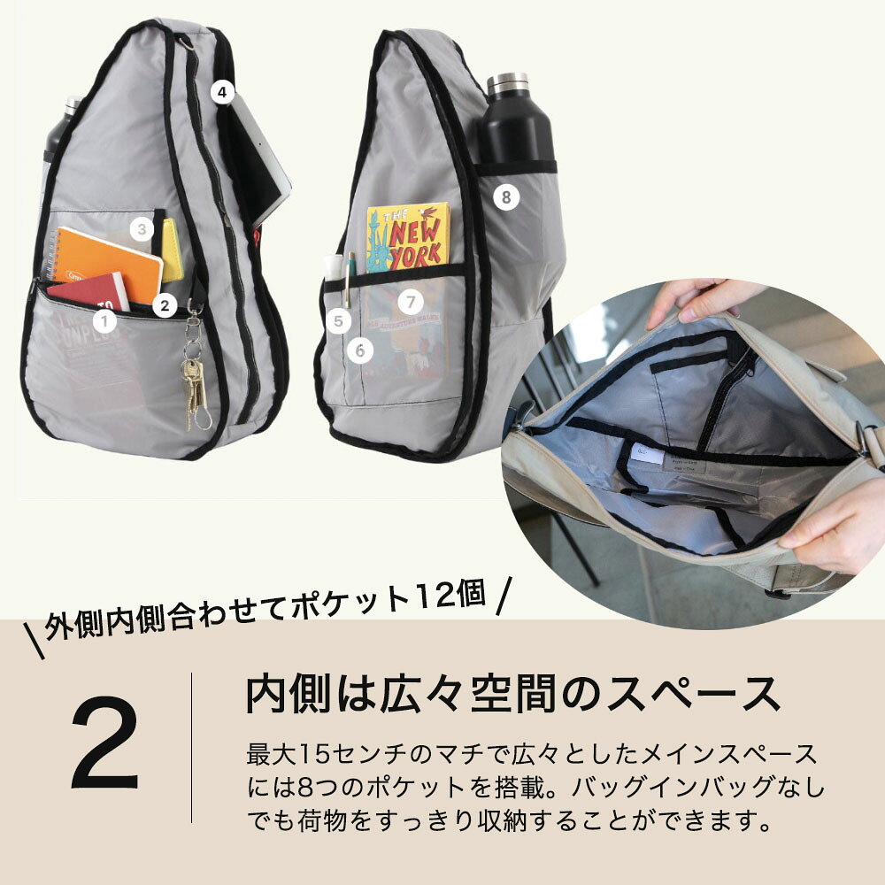 ヘルシーバックバッグ ショルダーバッグ レディース 軽量 ポケットが多い 撥水 丈夫 ナイロン ボディバッグ 斜め掛けバッグ 肩掛けバッグ 旅行バッグ テクスチャードナイロン Sサイズ 男女兼用 ユニセックス 正規品 nuts-10036356 NUTS(ファッション雑貨&グルメ) サンプル画像3