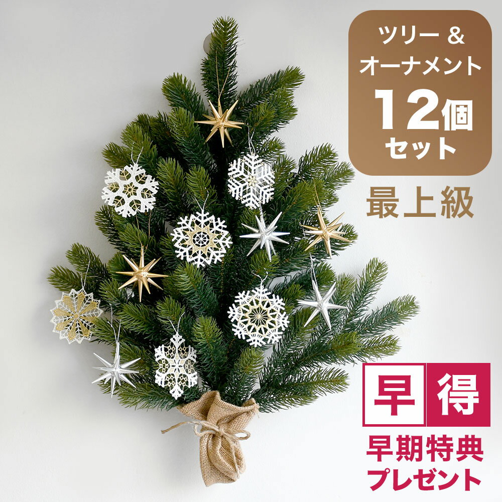 壁掛け式 クリスマスツリー 【早期特典トナカイオブジェ付き】 ドイツ製オーナメント付き 木製オーナメント6個（アルビン・プライスラー）プラウエンレース6枚 RSグローバルトレード社 Xmasツリーセット 壁掛式 正規品