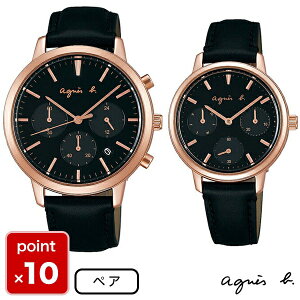 アニエスベー agnes b. 【コーヒーとマスクケースプレゼント】 ペアウォッチ 腕時計 クロノグラフ 多針カレンダー 40mm 32mm ピンクゴールド×ブラック FCRT966FCST990 アニエス・ベー アニエスb. 成人式 送料無料 国内正規品 ギフト包装無料 あす楽対応