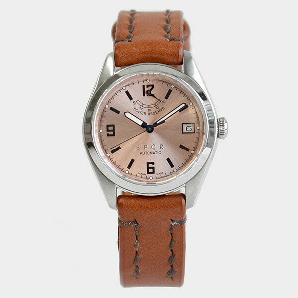スポール SPQR メンズ レディース 手巻き付自動巻 パワーリザーブ カレンダー 腕時計 【径36mm】 ピンクフェイス SOMES ソメス ブライドルレザー キャメル VPSP-SC 日本製 送料無料 国内正規品のサムネイル
