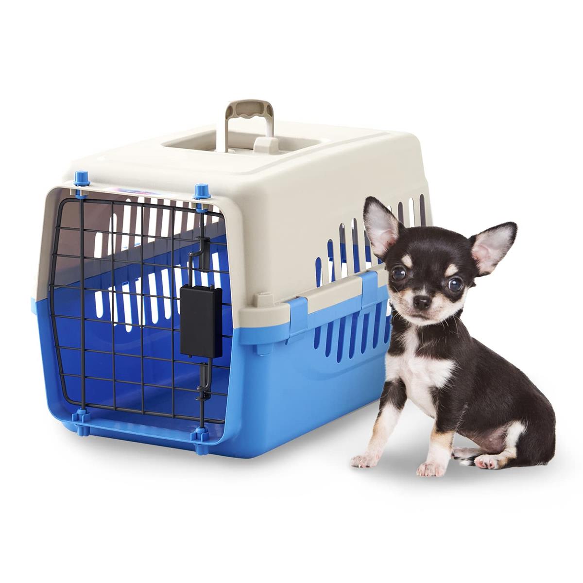 【OFT】 ペットケンネル ファーストクラ ス L45 ライトブルー 【外寸】幅29.5×奥45×高28.5cm 重量(約)：1.2kg 猫 キャリ ー 犬 キャリ ー 小動 物 キャリ ー ペットキャリ ー ゲージ ハードキャリ ー 取っ手付き 室内用ハウス