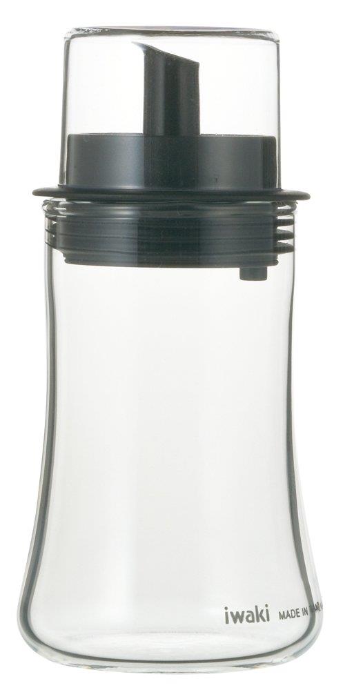 iwaki(イワキ) 耐熱ガラ ス 調味料入れ オイルボトル オイル差し ブラック S 120ml フタ付き KT5031-BKO
