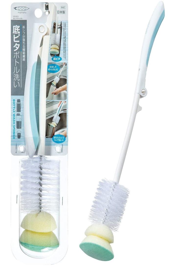 まめいた キッチン クリ ーナー 底ピタボトル洗い ホワイト 伸長時約長さ39×幅3.5×奥行4 伸縮時約長さ28×幅3.5×奥行4cm KB-823