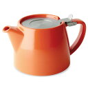フォーライフ(FOR LIFE) ティーポット 陶器 530ml 3杯用 茶こし付き 食洗機対応 蓋が落ちない 片手で注げる キャロットオレンジ スタンプティーポット 309Car(3)