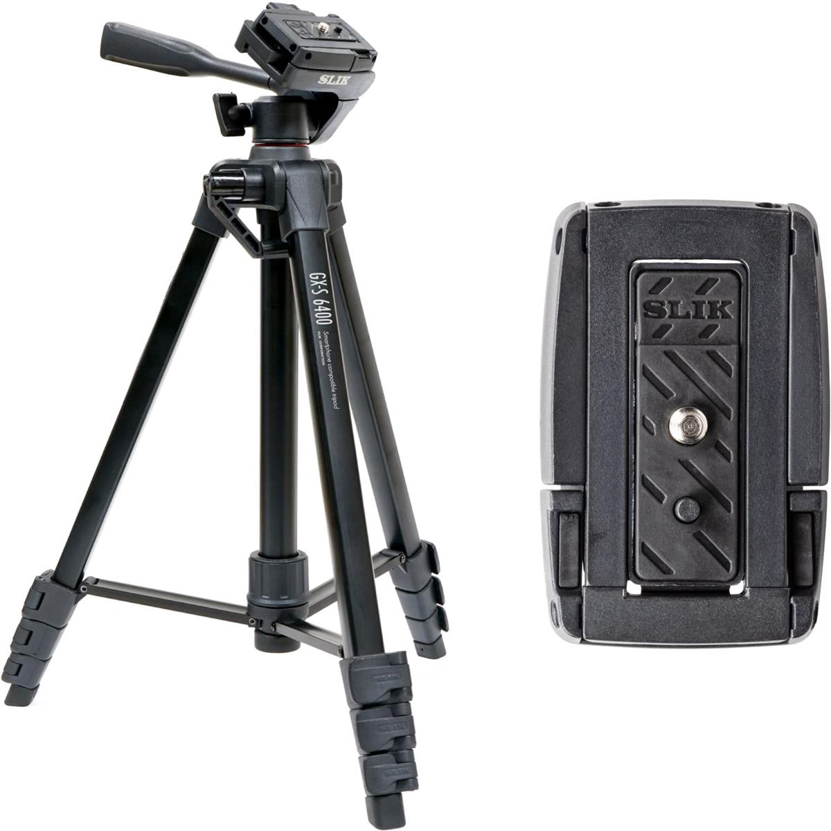 SLIK スマホ三脚 GX-S 6400 with One More クイックシューセット カ メラ・ビデオカ メ ラ対応 レバーロック式 21mmパイプ径 3WAY雲台 全高1540mm クイックシュー式 GXS6400ST